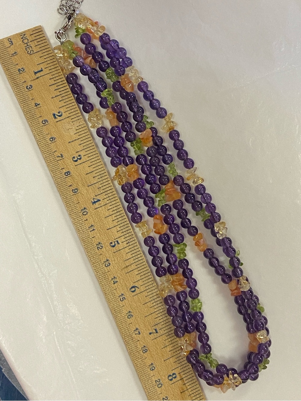3 Strand Amethyst Peridot Citrine Carnelian Necklace with Sterling Clasp - Picture 9 of 11